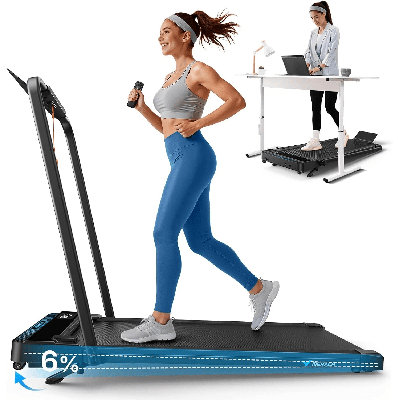 Tapis de marche MERACH 2 en 1 avec poignée, inclinaison de 6%, capacité de 300 lb pour un gymnase compact à domicile