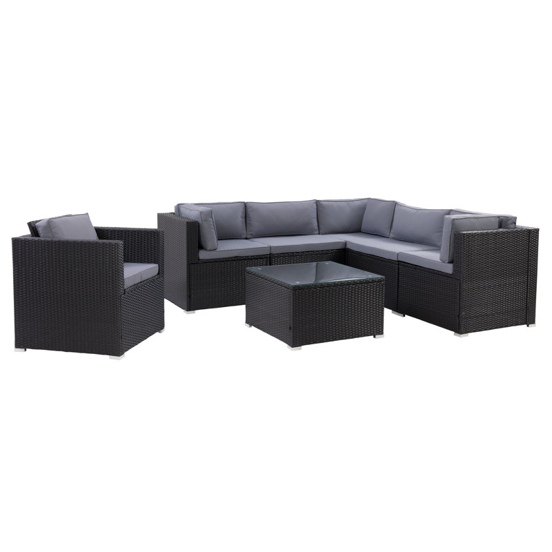 Newburyport Wicker 5 - Person Modular Patio Conversation Set with Cushions, Grey, Black