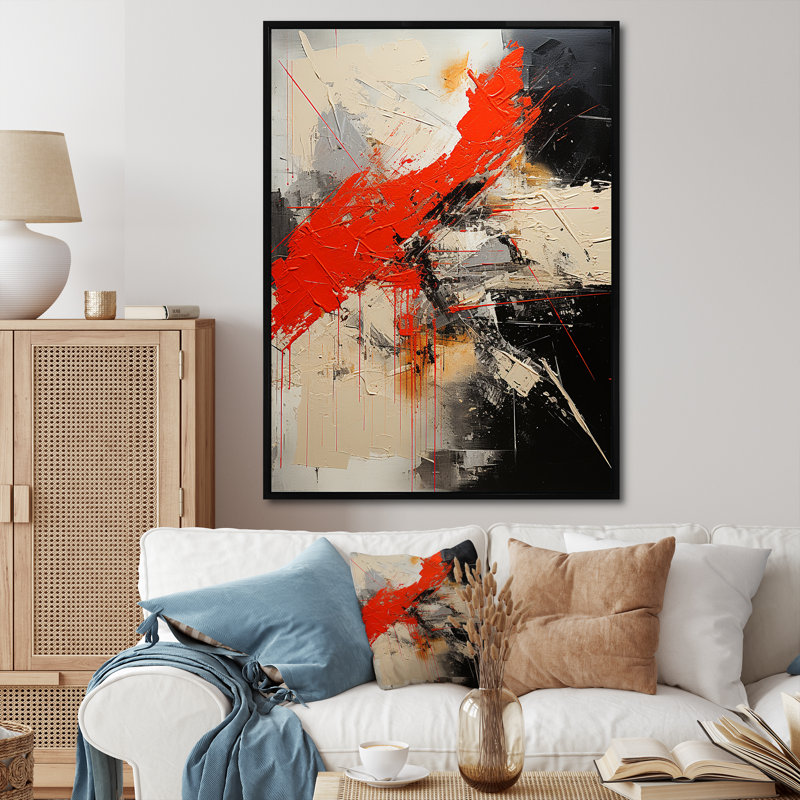 Volcan Explosion volcanique sur toile, H 32 po x l 16 po x P 1 po, Cadre flottant noir