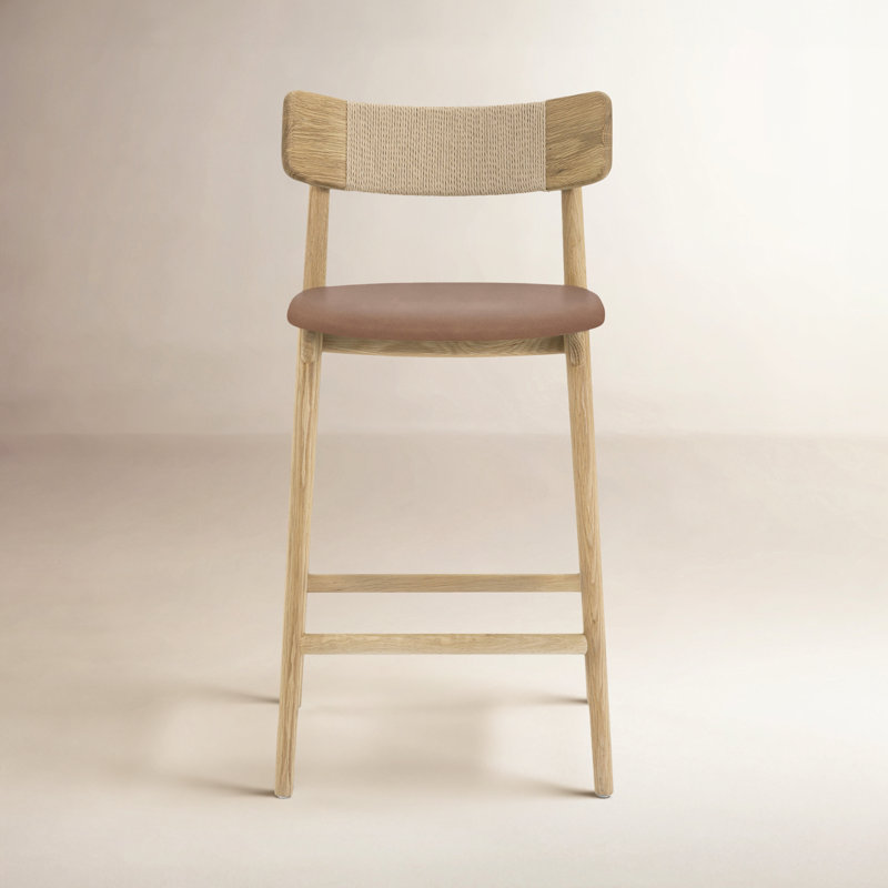 Sakina Upholstered Counter Stool with Solid Wood Frame, Natural, Counter Stool (27.6” Seat Height)