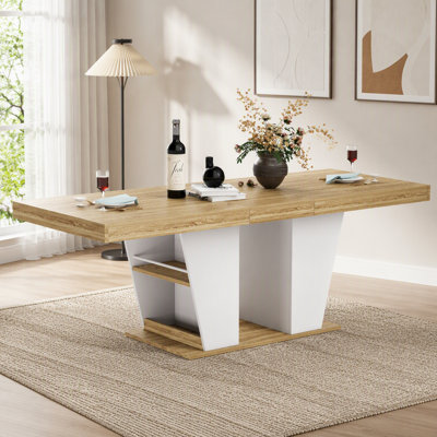 Extendable Rustic Dining Table with Storage Shelves