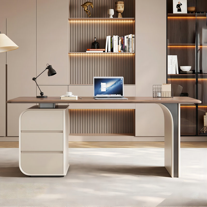 70.87"Beige Rectangular Solid + Manufactured Wood Desk,3-drawer, 29.53" H x 70.87" W x 27.56" D