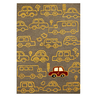 Doursounian Cars On The Move Kids Hand Tufted Wool Grey Area Rug