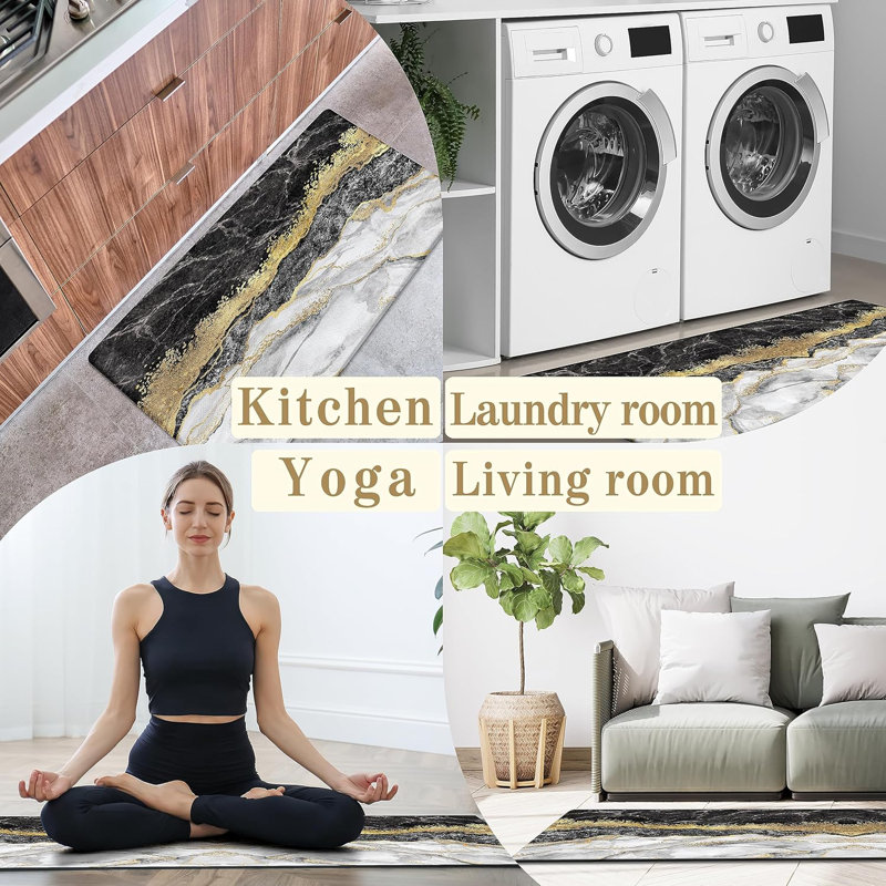 Black Gold Marble Kitchen Mat And Carpet