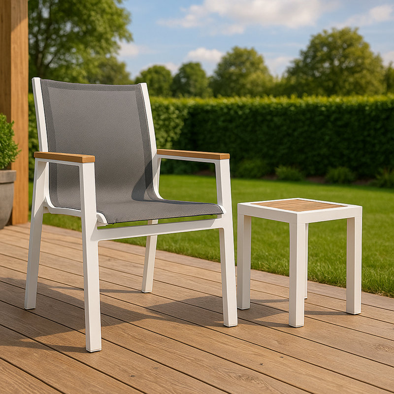 Fauteuil de patio empilable Lajoy, gris, Blanc, Brun