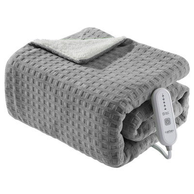 Waffle Heated Blanket, Electric Blanket, Soft Flannel/Sherpa Heat Throw, Fast Heating, 5 Heating Levels, Auto Off, Machine Washable, ETL Certified