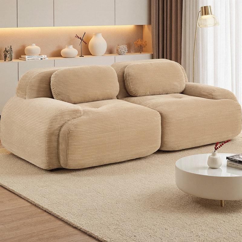 Canapé modulaire 2 places 82 po, causeuse en velours côtelé avec accoudoirs incurvés, assise antidérapante, mousse haute résilience, combinaison libre pour le salon, la chambre à coucher