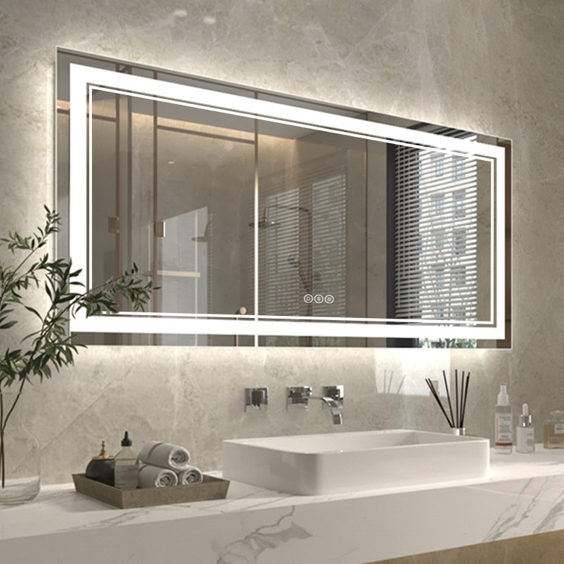 Wall Mount Anti-Fog Oversized Frameless Lighted Bathroom Mirror/ LED Bathroom Mirror, 28" x 60", Rectangle