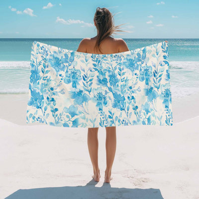 Serviette de plage à motif floral turquoise, absorbante, douce, grande, à séchage rapide, légère, idéale pour le camping, les voyages, le sport (yoga, gym, natation), pour adultes (89 x 178 cm).