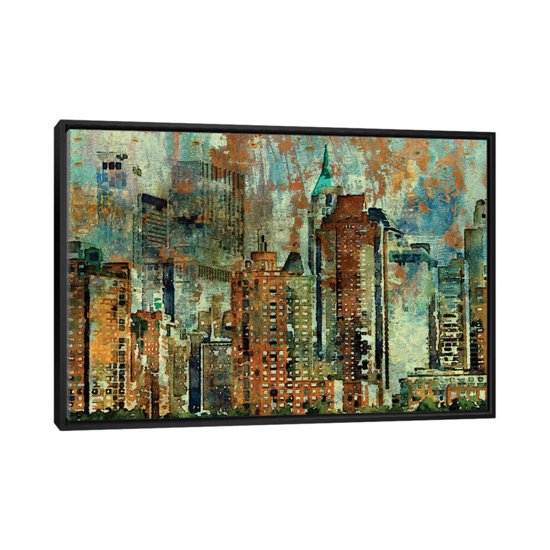 Reproduction d’art sur toile tendue new york, H 18 po x l 26 po x P 1,5 po, Toile avec cadre noir, Pas de tapis