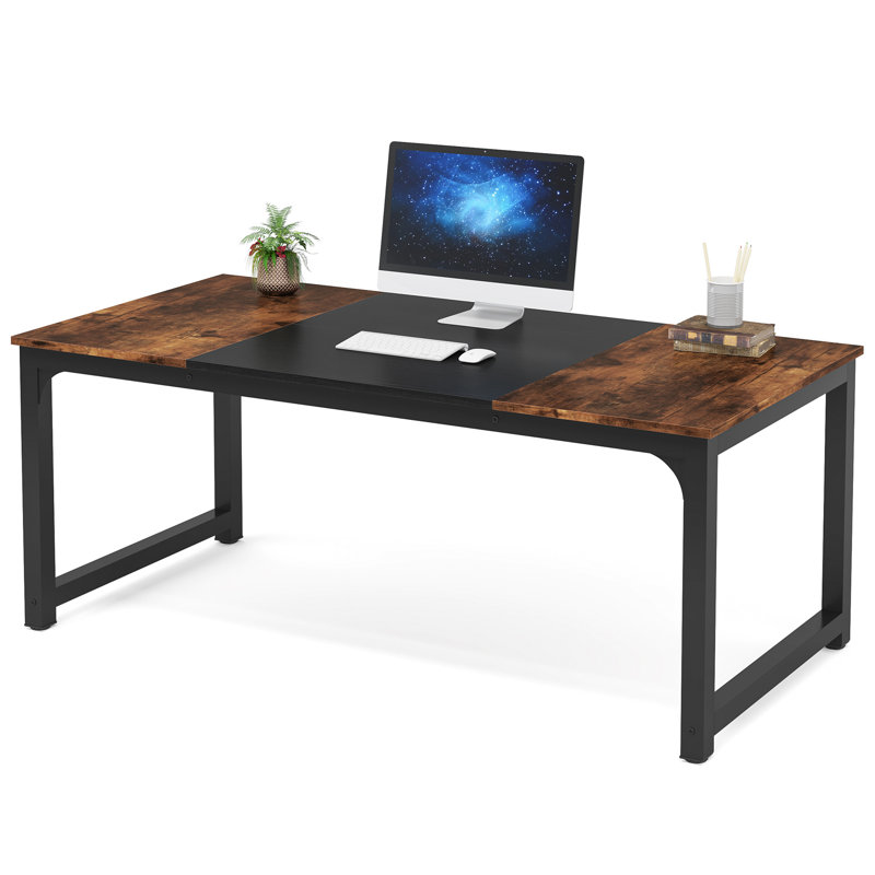 Waltman Rectangle Office Desk, Brown/Black, 75Cm H x 160Cm W x 80.1Cm D