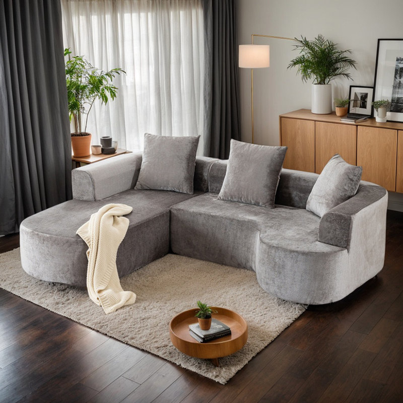 100" Corduroy Modular L-Shape Sectional Sofa, Gray Corduroy