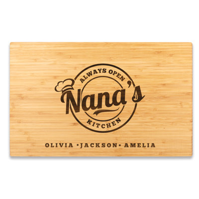 Large Bamboo Wood Custom Mother's Day Cutting Board For Nana, Always Open Nana's Kitchen, Set Of 1