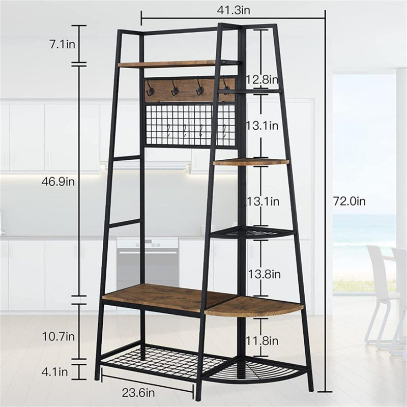 Jobari Hall Tree 41'' Wide with Shoe Storage, Brown
