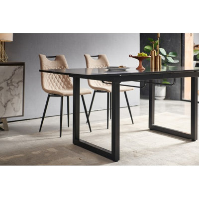 55"-70" Square Extendable Dining Table with Metal Legs, Space-Saving Dining Room Table for 4-6 People