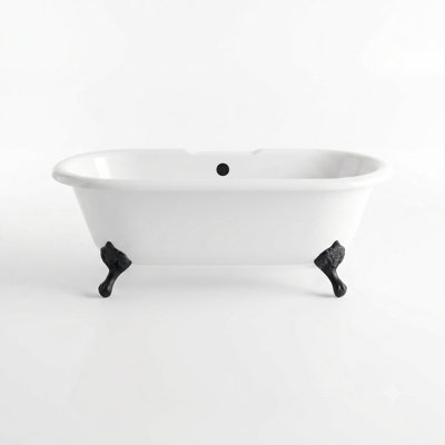 The Arcadia 66-Inch Double Ended Clawfoot Acrylic Soaking Tub without Faucet Holes Strom Living