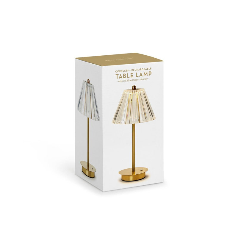 Lampe de table à DEL sans fil avec abat-jour en acrylique - Base en fer doré de 11,5 po de hauteur, batterie rechargeable 3 lumières à gradation continue