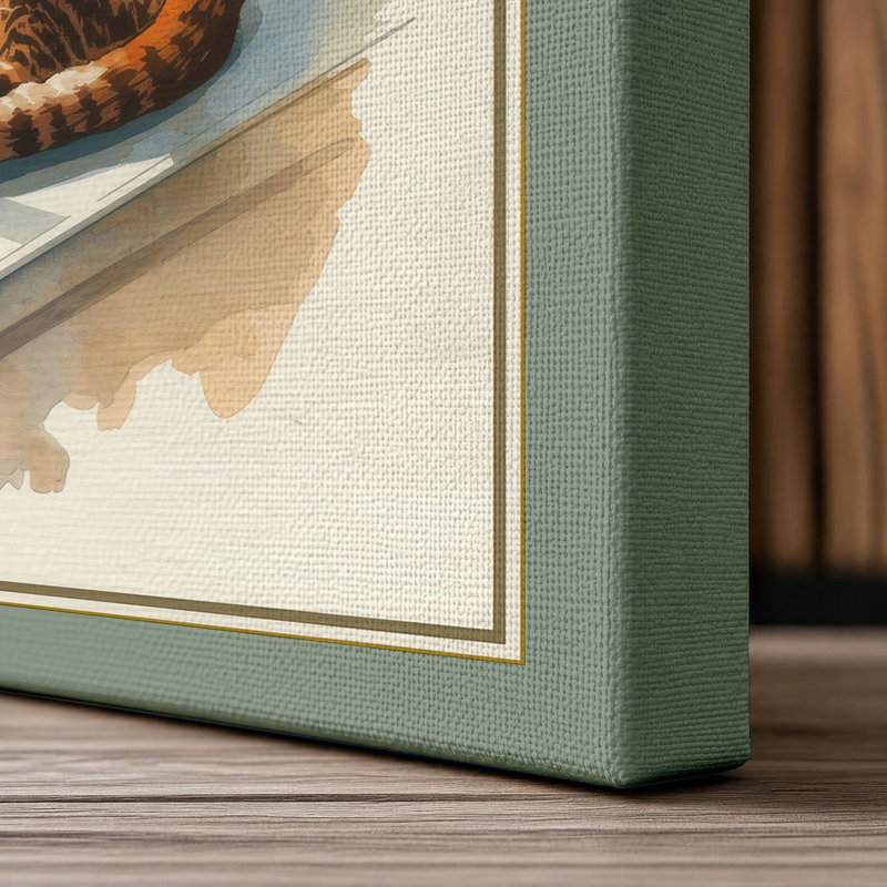 Cat in Morning Light Boho - Wrapped Canvas, 36x24 - 91.4 x 61.0 cm, Sage Border