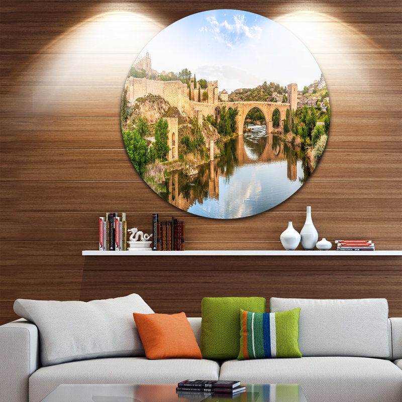 «Toledo Bridge in Espagne Landscape», reproduction de photo sur métal, H 38 po x l 38 po x P 1 po