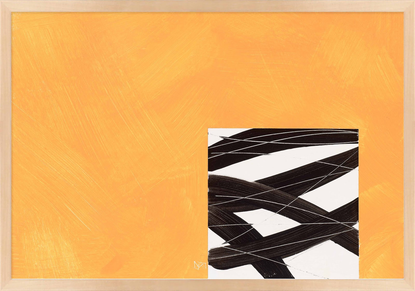 Composition With Yellow 2 by Robert Kamnatnik, 14" H x 20" W x 1.25" D, Maple Framed Paper