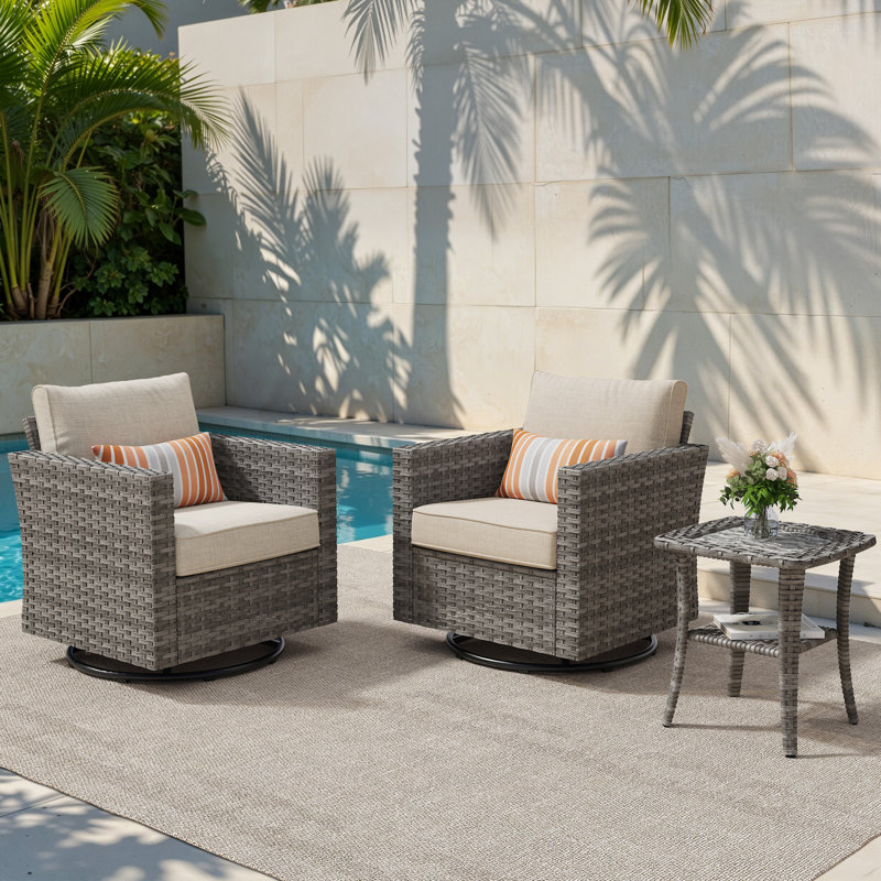 Ensemble de chaise berçante d'extérieur 3 pièces avec coussins Allcot, Beige