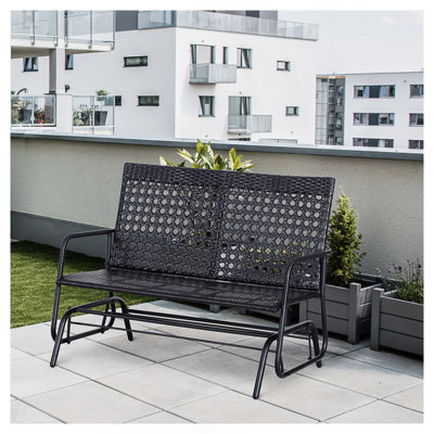 Outsunny Patio 2-Person Wicker Glider Bench Rocking Chair, Outdoor All-Hand Woven PE Rattan Loveseat W/ Ergonomic Design Rocking System For Patio, Gar by Ebern Designs
