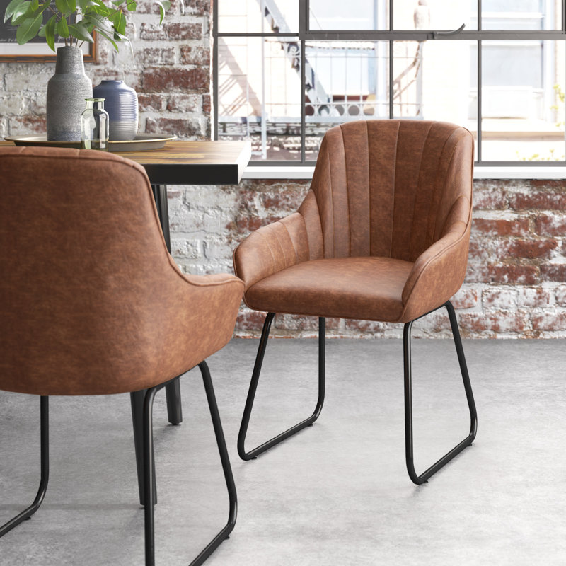 Chaises de salle à manger rembourrées avec accoudoirs Braiden, Brun