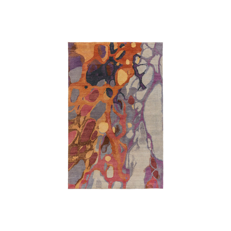 Lankin Wool Abstract Area Rug in Orange/Gray/Purple, Rectangle 2' x 3'