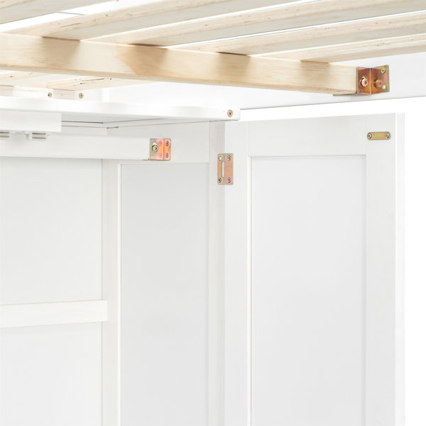 Ebern Designs Full Size Loft Wood Bed With Built-In Desk, Bookshelves ...