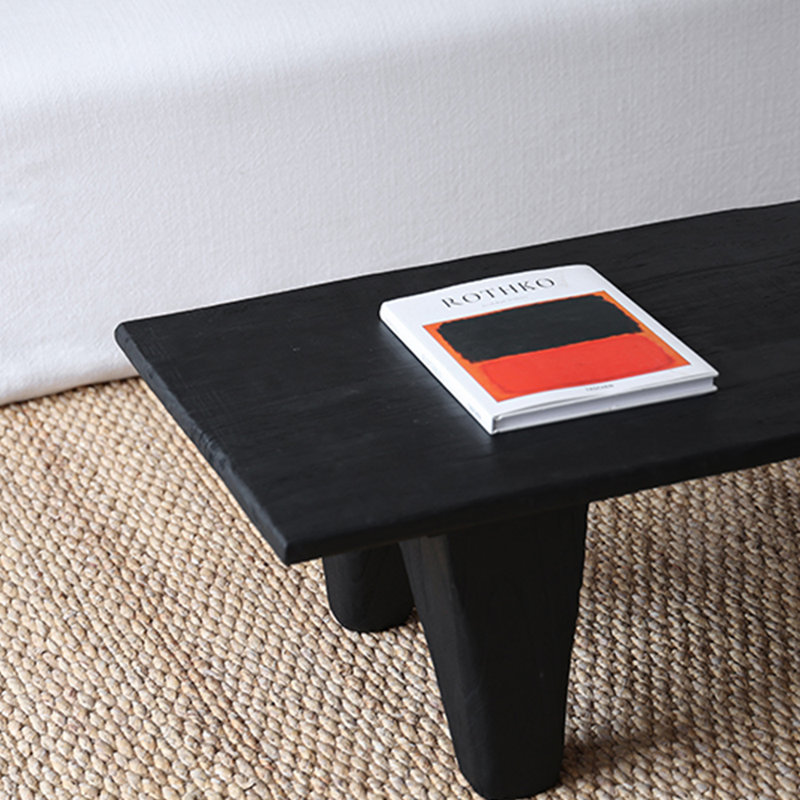 Table basse en bois massif carbonisé Wabi-sabi, 13.38" H x 47.24" L x 18.89" W