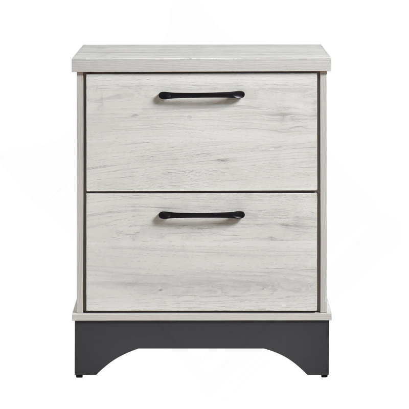 Contemporary Two-Tone White Oak and Gray Finish 2-Drawer Nightstand Bedroom Furniture 1pc