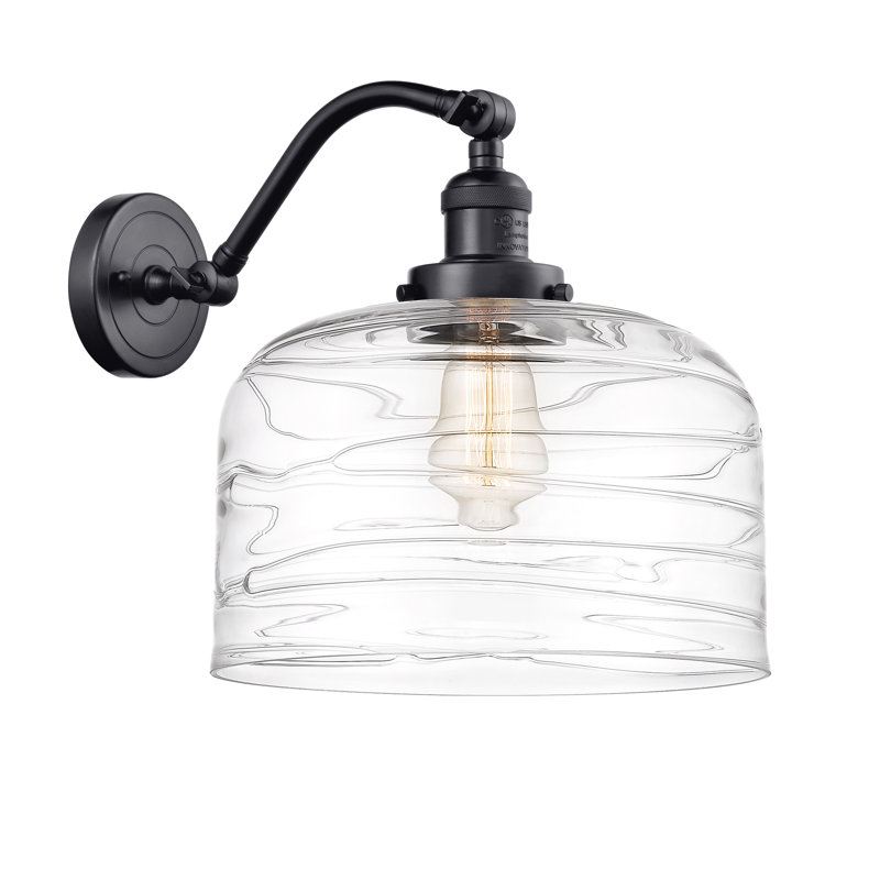 Applique murale 1 lumière 12 po Bell, Ampoule incandescente rétro 60 watts, Clair, Noir mat