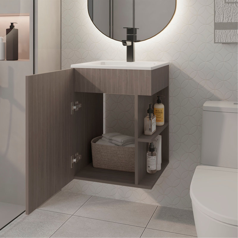 Meuble-lavabo de salle de bain, 1 porte, 3 tablettes (SANS ROBINET INCLUS)