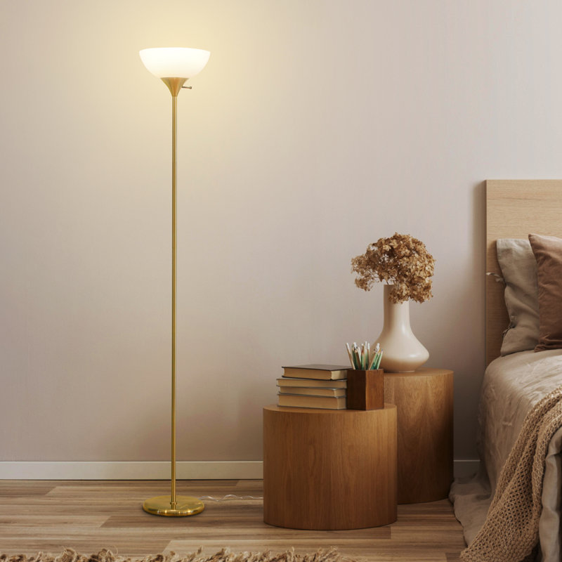 Sky Dome 72 in. Industrial 3-Way Dimming LED Floor Lamp with Plastic Bowl Shade, 150, Gold Brass