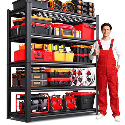  Heavy-Duty 5-Tier Metal Wire Shelving Unit – Industrial-Grade Steel Storage Rack with Anti-Slip Pads, W35.4×D15.7×H71.2"