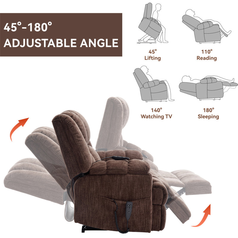 Dual Motor Heat Massage Infinite Position Up To 350 LBS Electric Power Lift Recliners With Power-Remote, Medium-Firm And Heavy Duty