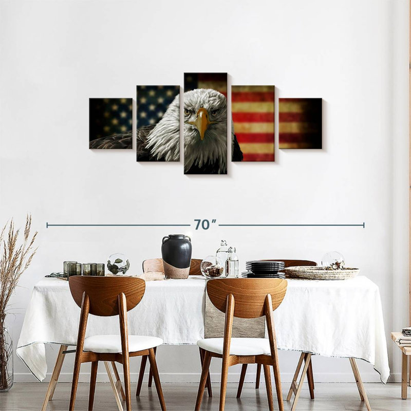 Aigle et drapeau de l'Amérique, 5 pièces, H 55 po x l 24 po x P 1,25 po