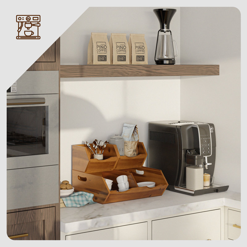 Bac de rangement pour pommes de terre et oignons en acacia - Bacs de rangement empilables en bois - Rangement et rangement de paniers pour garde-manger
