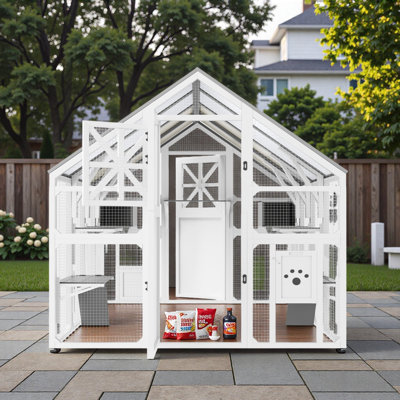 Large Catio Outdoor Cat Enclosure With Pvc & Weatherproof Roof, Bridges, 8 Platforms And 2 Resting Box