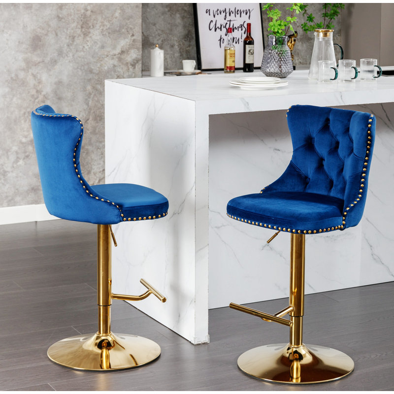 Tabouret Ilyass, Bleu marine, Or, 2