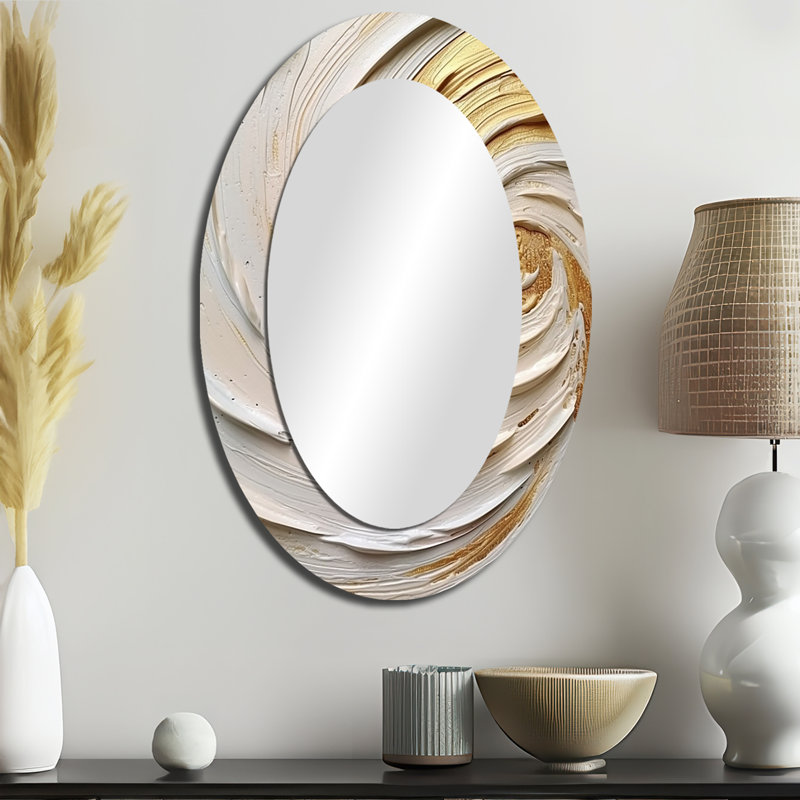 Gold Eternal Swirl IV - Abstract Oval Decorative Mirror On Metal, 36" x 24"