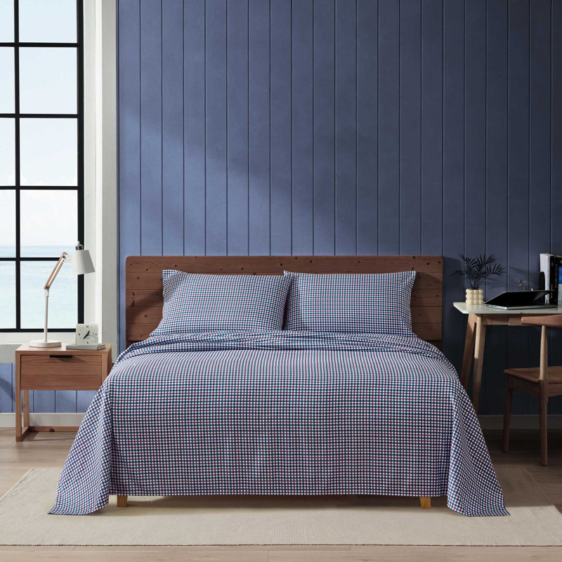 Ensemble de draps Nautica Heritage, Ensemble de draps pour grand lit avec 2 taies d'or, Carreaux bleus Héritage