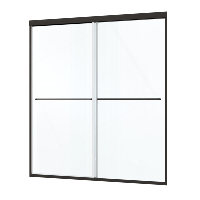 Porte de douche à dérivation, porte coulissante, avec verre trempé de 1/4 po et fini noir mat 56 à 60 po x 70 po