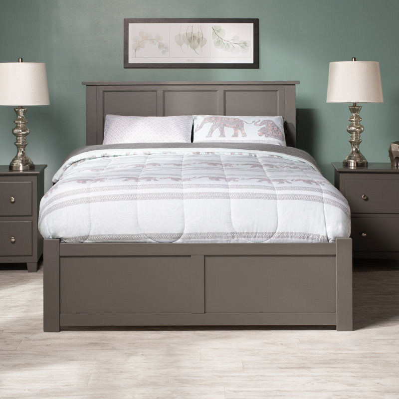 Amear Solid Wood Platform Bed with Panel Footboard and Storage Drawers, King