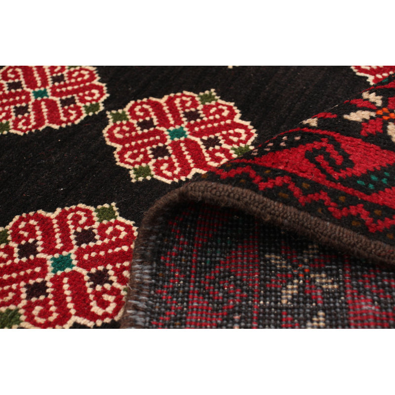 Hand-Knotted Herati Black, Red Wool Rug 3'5" X 6'3"