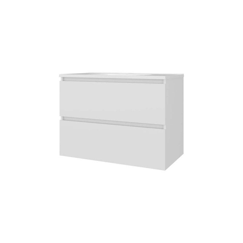 Meuble-lavabo flottant blanc avec deux tiroirs et lavabo, Blanc