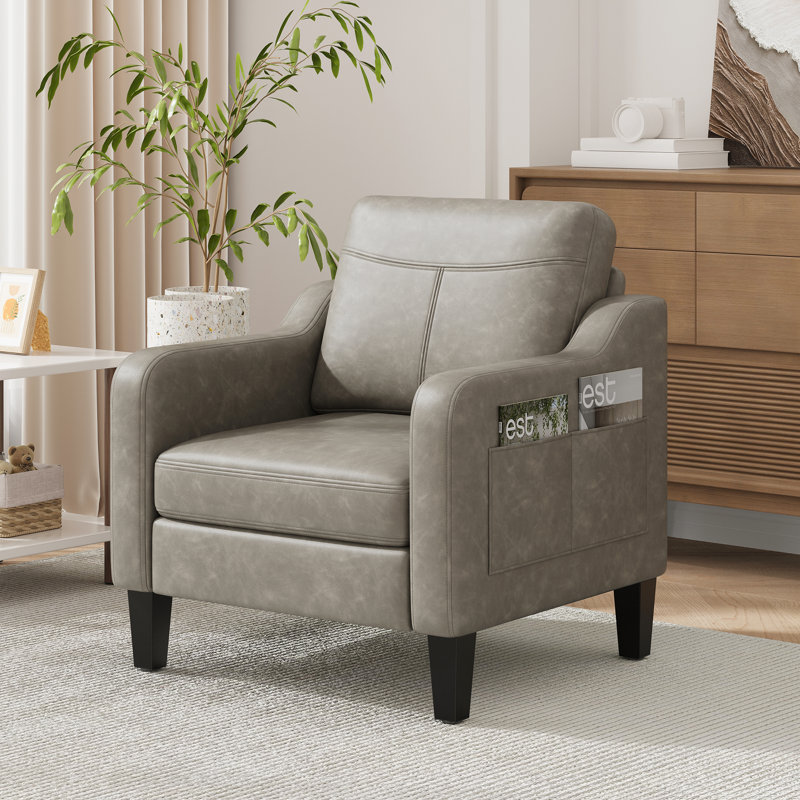 Fauteuil large en similicuir rembourré, Gris