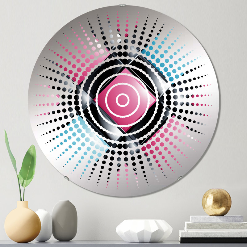 Miroir mural rose et bleu à damier rétro, 23,6 po x 23,6 po