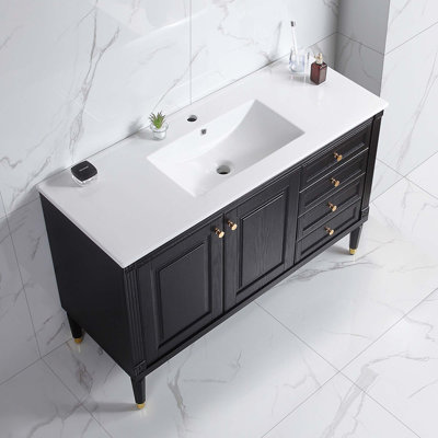 Meuble-lavabo 48 po avec lavabo supérieur, meuble-lavabo avec 2 portes à fermeture douce et 4 tiroirs, meuble-lavabo simple