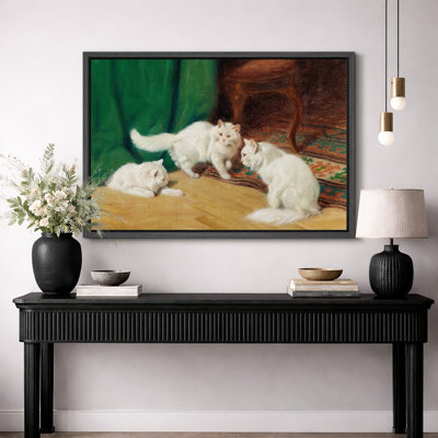 Illustration de scène d'intérieur de chatons blancs rétro, images de chambre à coucher, impression sur toile encadrée, impression numérique.